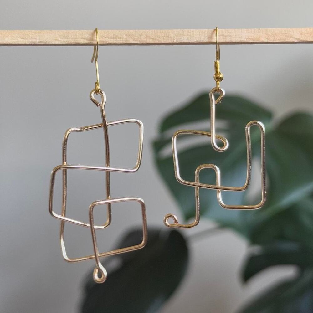 handmade gold mismatched abstract geometric earrings